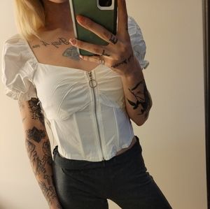 White ruffled corset crop top